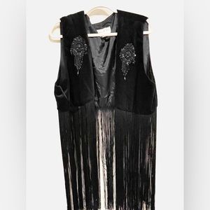 Ann n Eve Western Black Velvet Beaded Fringed Vest